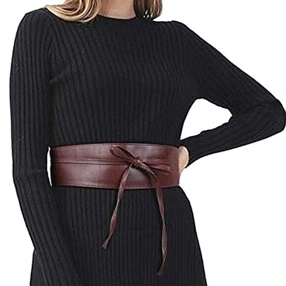 Plus size Brown Faux leather corset wide waist boho wrap obi dress class… - Picture 1 of 8